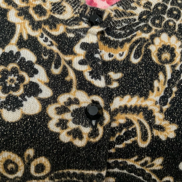 Talbots Petites Black Gold Shimmer Button Front Floral Cardigan Large Petite - Picture 8 of 8